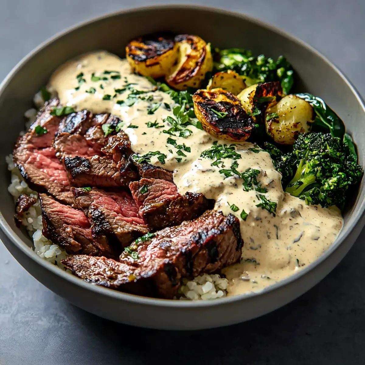 Grilled Steak Bowl With Creamy Sauce