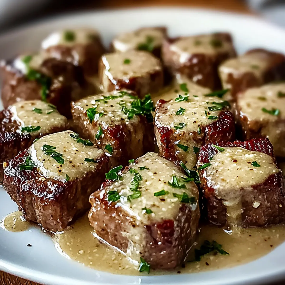 Tender Garlic Butter Steak Bites with Parmesan Sauce