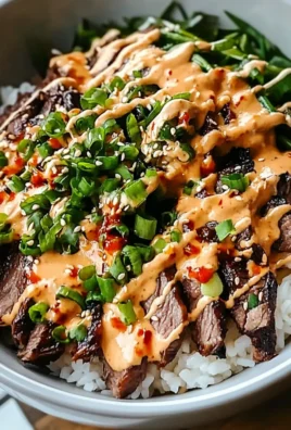 Korean BBQ Steak Rice Bowls with Spicy Cream Sauce