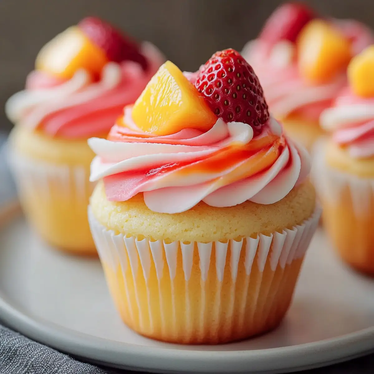 Mango Strawberry Sunset Cupcakes