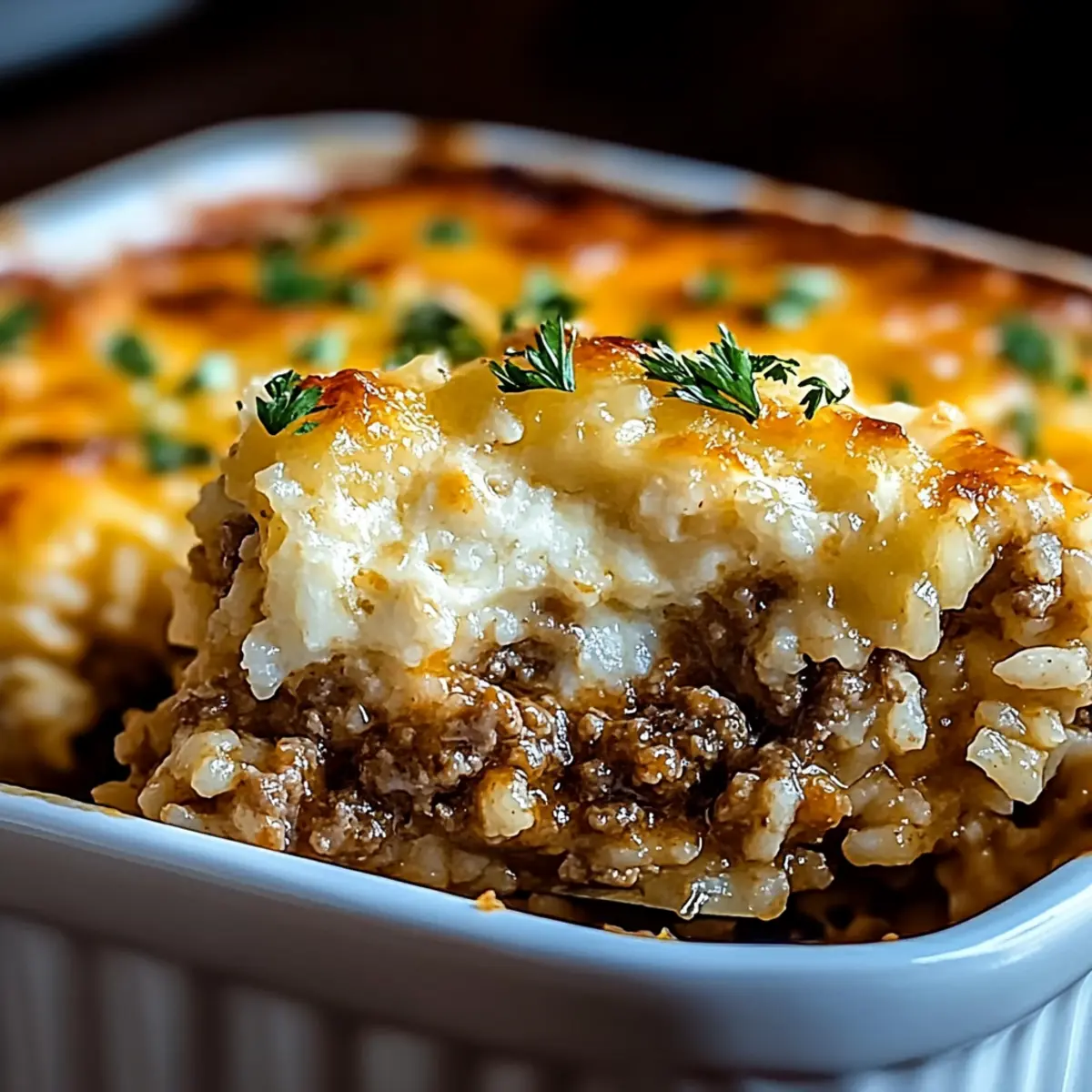 Savory French Onion Ground Beef and Rice Casserole
