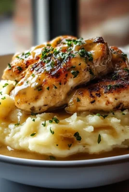 Chicken and Garlic Gravy with Cheesy Mashed Potatoes