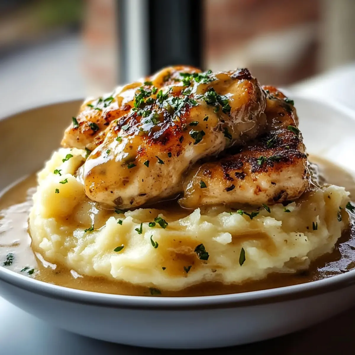 Chicken and Garlic Gravy with Cheesy Mashed Potatoes