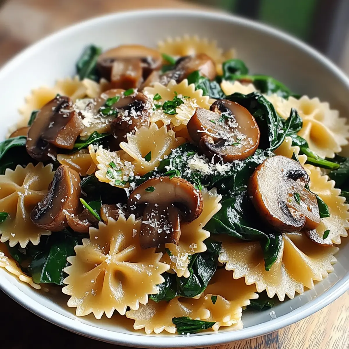 Farfalle Pasta with Spinach, Mushrooms & Caramelized Onions
