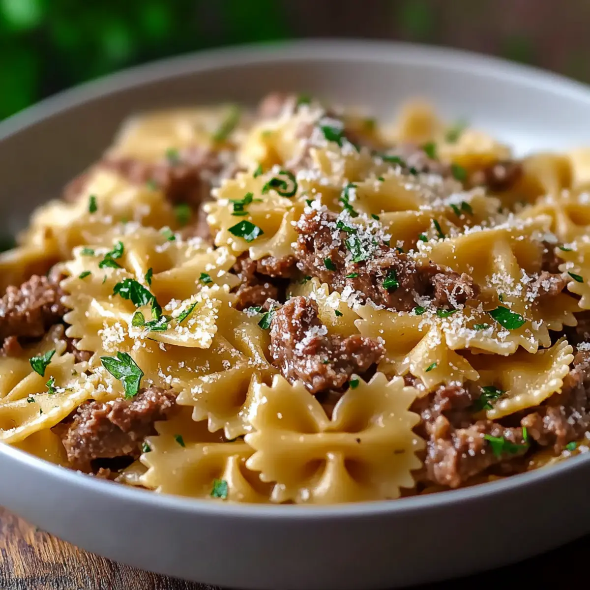 Garlic Butter Bowtie Pasta with Beef