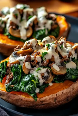 Stuffed Sweet Potatoes with Beef, Mushrooms & Spinach