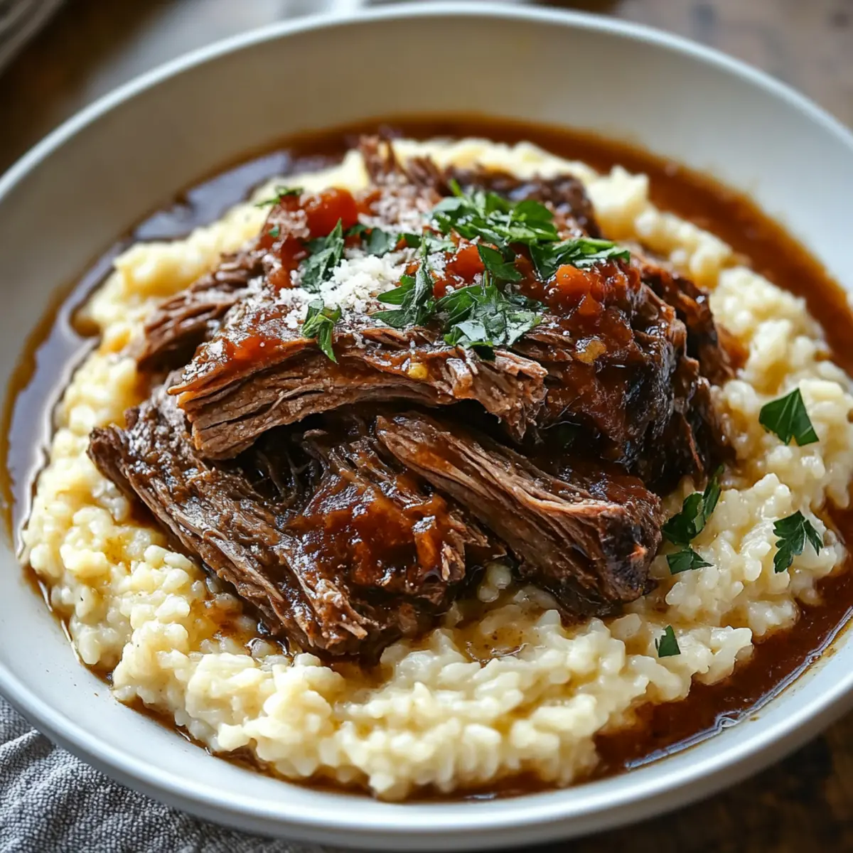 Slow-Braised Pot Roast with Creamy Parmesan Risotto