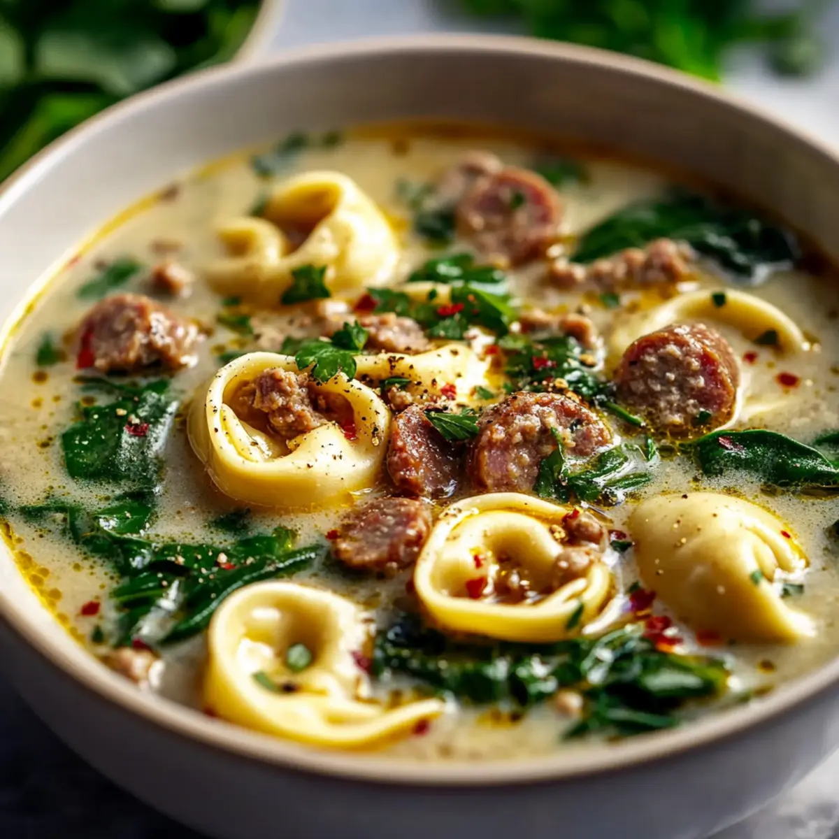 Slow Cooker Beef Sausage Tortellini Spinach Soup