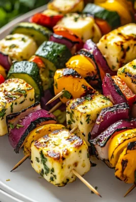 Greek Lemon Herb Halloumi Veggie Skewers