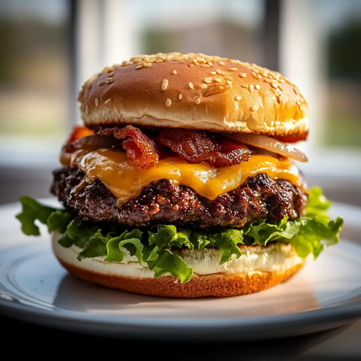 Beef Bacon Cheeseburgers with Caramelized Onions