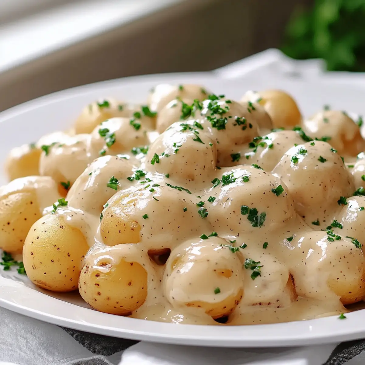 Creamy Garlic Sauce Baby Potatoes